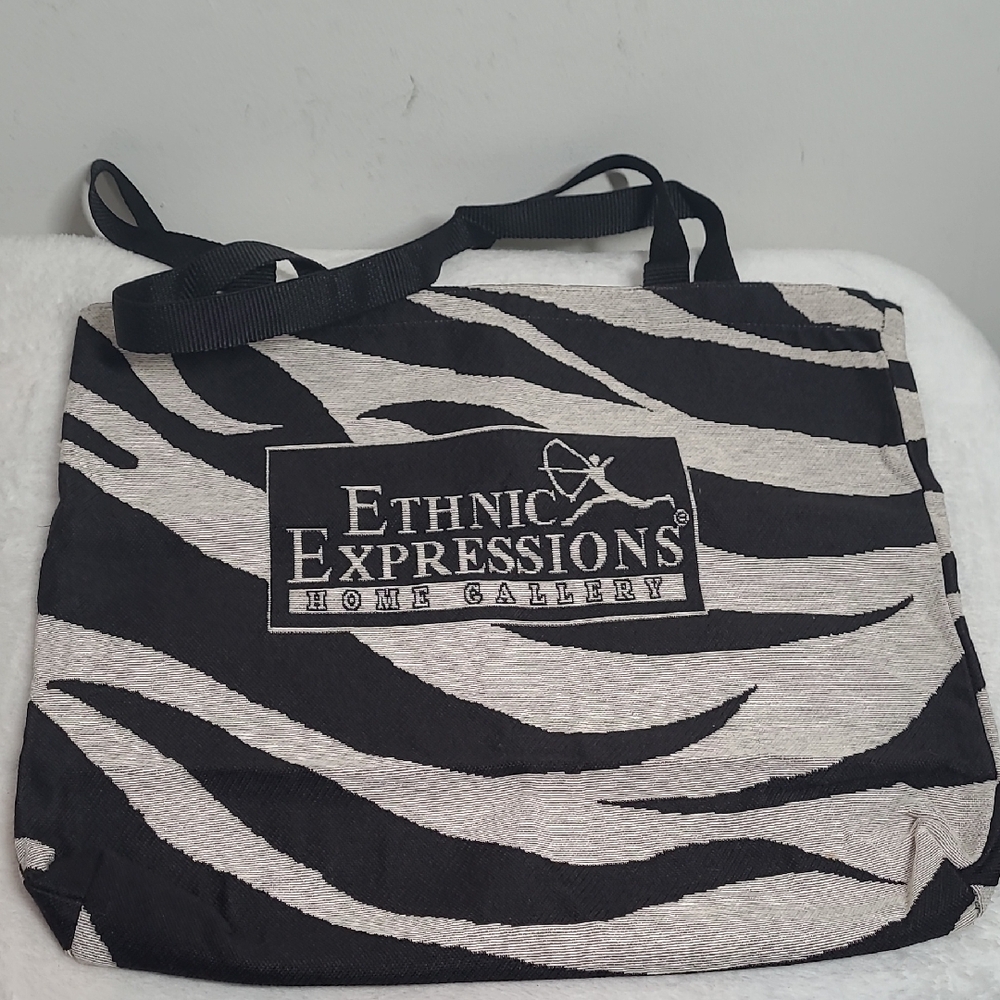Ethnic Expressions Black and White Zebra Print Tote